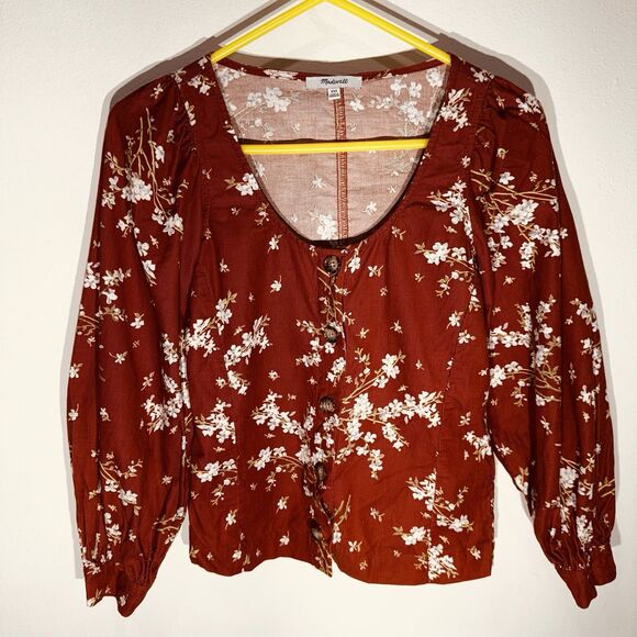 Madewell Corduroy Shirred Sleeve Button-Front Top in Farmstand Bouquet Size XXS - Picture 2 of 7